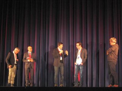 SWR-Redakteur Ulrich Hermann, Moderator, Regisseur Ed Herzog,  Wolfgang Stauch und Kameramann Andreas Schäfauer in Stuttgart